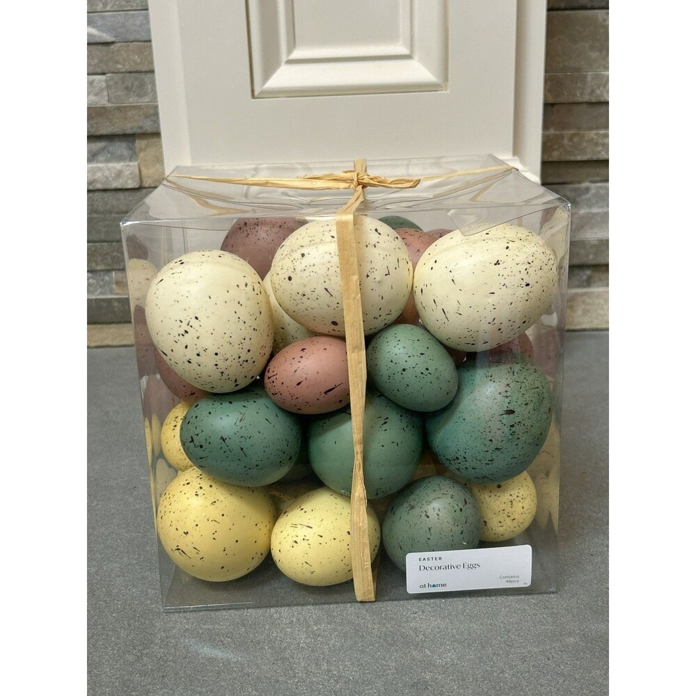 At Home Decorative Earth Tone Speckled Plastic Easter 48pcs w/Varying Sizes